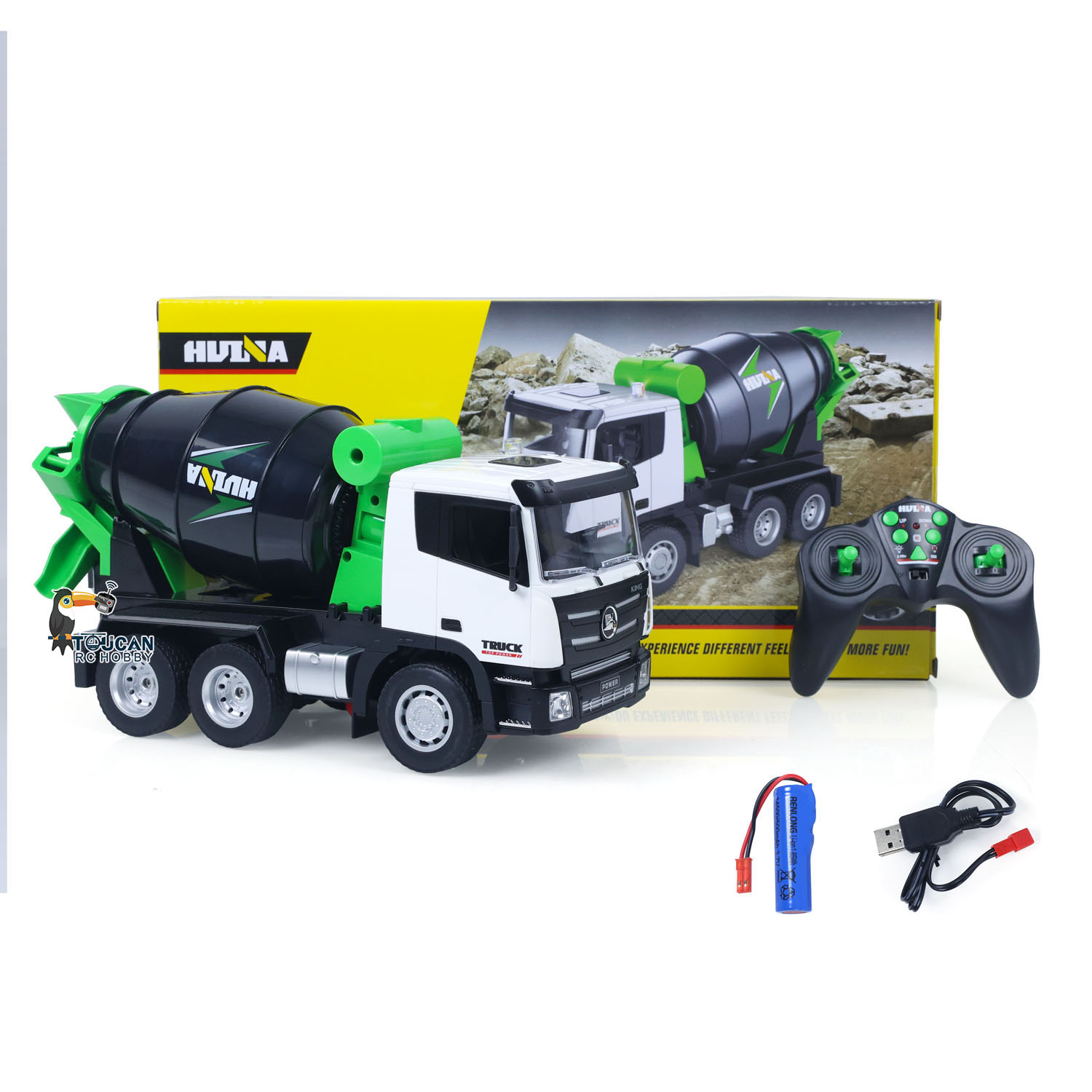 Rc Hobby Models - HUINA-子供用電気ミキサートラック,おもちゃ,rcコンクリート車,すぐに実行できる,オオハシモデル,トラクター,ギフト,1:18, 1557, 2.4g,9ch,TH20376-SMT8