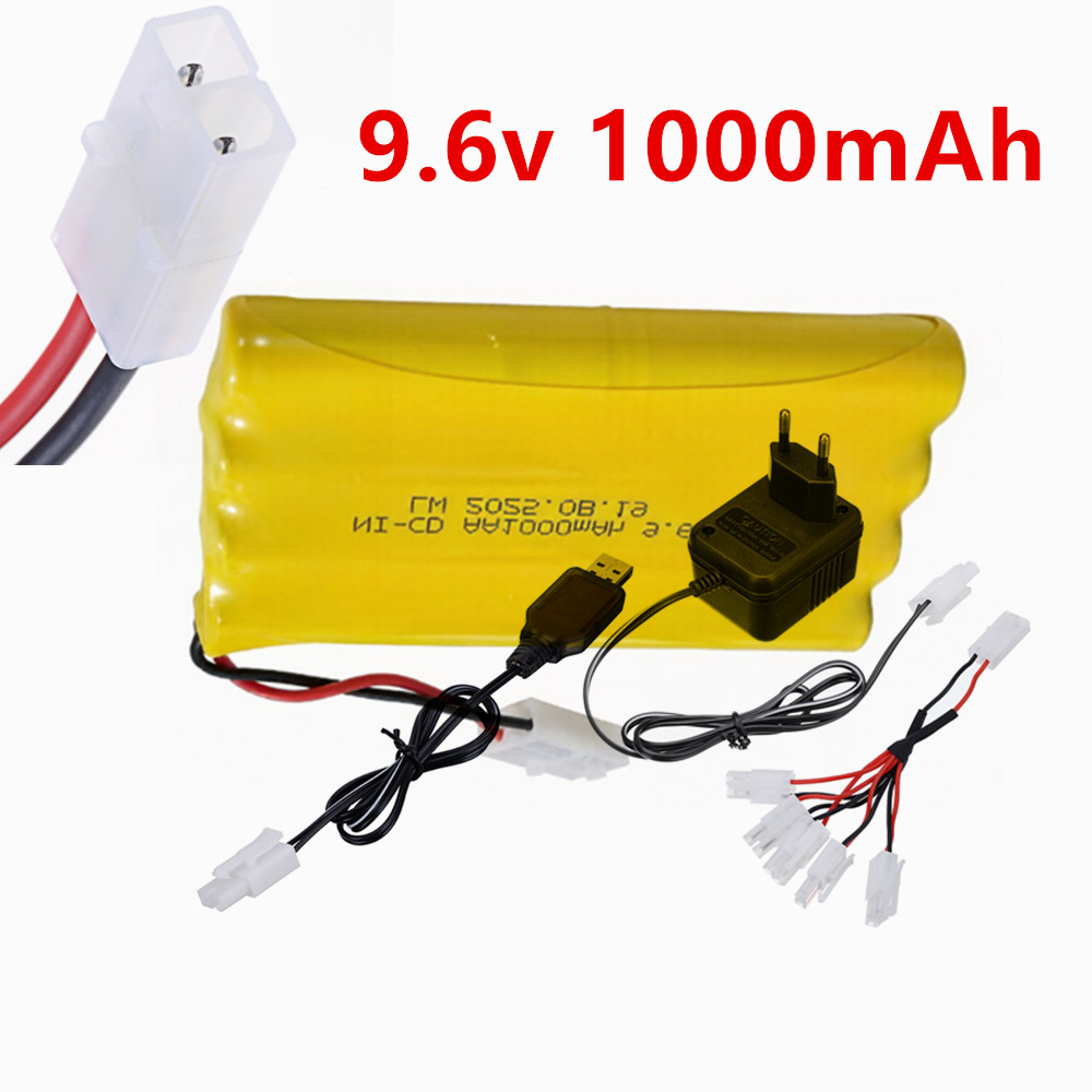 Rc Hobby Models - 9.6V 1000mAh Ni-CD AA充電式バッテリー タミヤプラグと充電器セット RCトラック、カーボート、おもちゃ、模型用