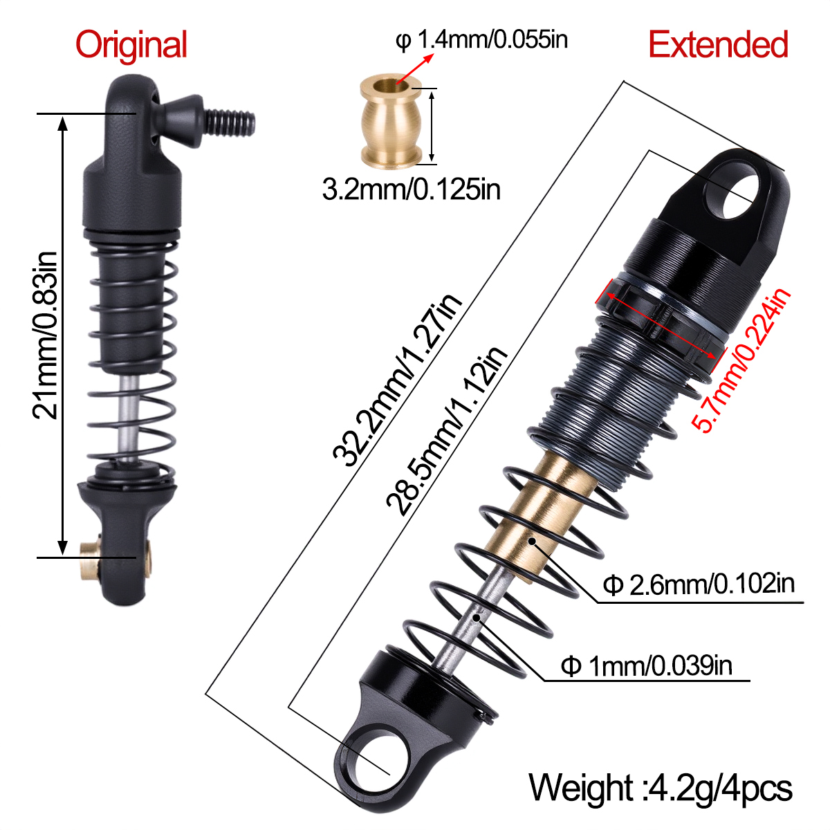 4 個のアルミショックアブソーバー 28.5mm 3 つのス - Shock Absorber Rc のレビューと価格